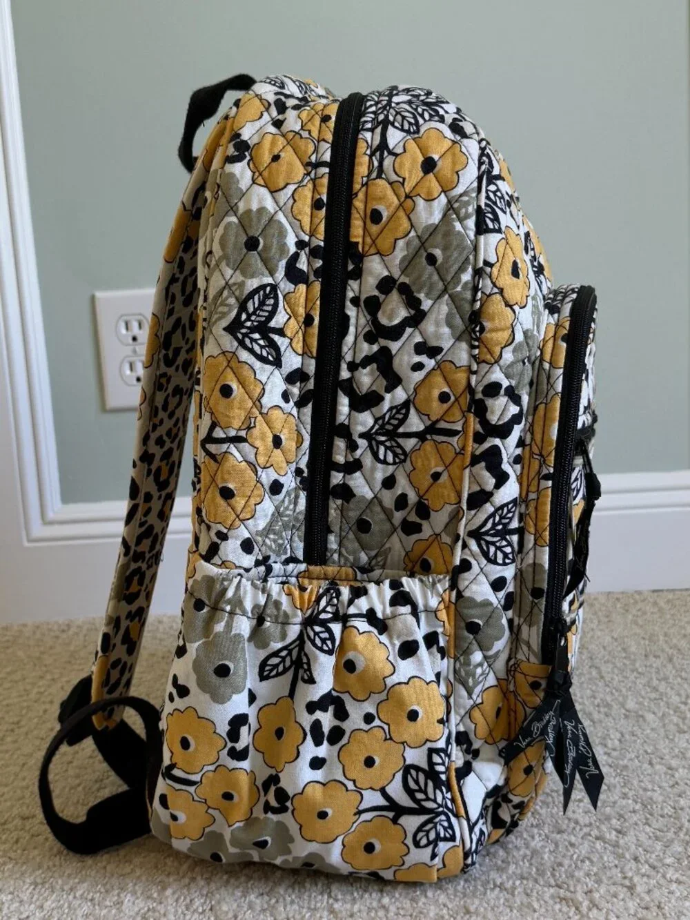 Vera Bradley Yellow and Black Floral Pattern Backpack